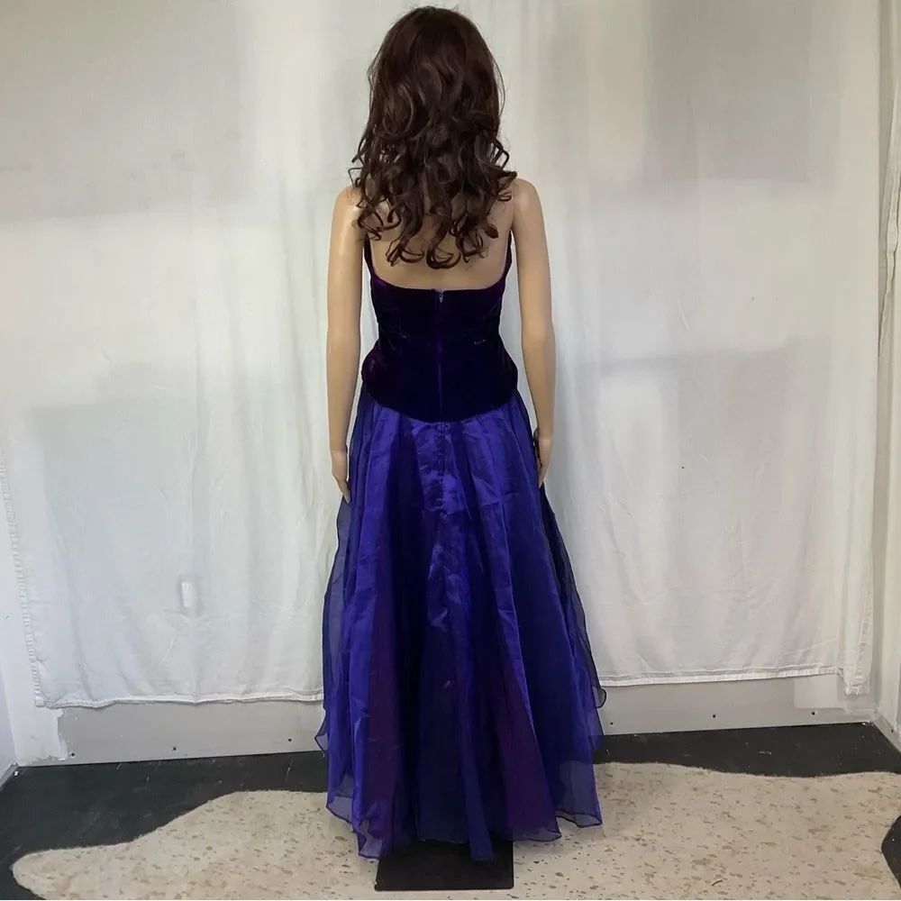 Dave & Johnny Vintage Purple Velvet & Tulle Formal Ball Gown Prom Dress S - Picture 5 of 13